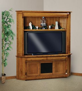 Amish Corner TV Armoire Entertainment Center LCD LED Solid Oak Wood 