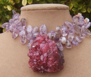 Gemmy Natural Purple Druzy Crystal Amethyst Geode Gold Necklace Earth 