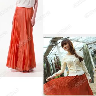 S0BZ Women Bohemian Pleated Wave Chiffon Maxi Long Skirt Beach Dress 