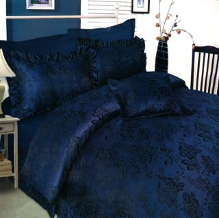   Damask Blue Black Floral Duvet Cover Bedspread Luxury Bed Set