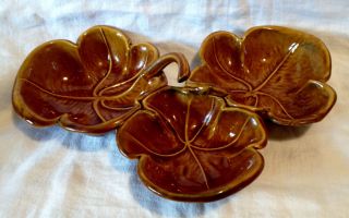 Vintage Belmar California Art Pottery Triple 3 part Bowl Leaves design 