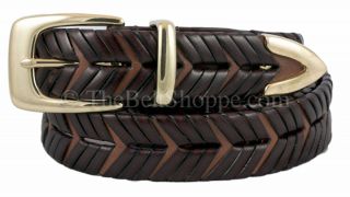 Canterbury Mens Brown Braided Leather Belt Size 34 Brass Buckle 