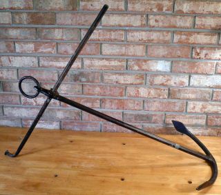   ANTIQUE 32 x 10 LB FOLDING STOCKED SHIP ANCHOR MARKED T BEDELL MARINE