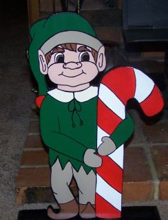 Handcrafted Christmas Elf With Candy Cane Lawn Yard Art Decoration