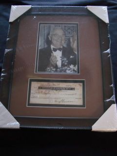 Harry S. Truman HAND SIGNED CHECK w/ Picture Framed, MATTED Glass 
