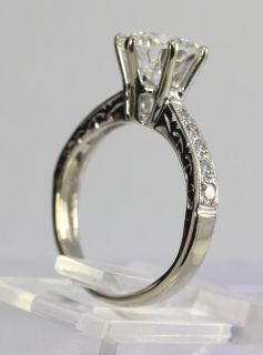 Estate 1 90ct Round European Cut Diamond 18K w G Engagement Ring $15 