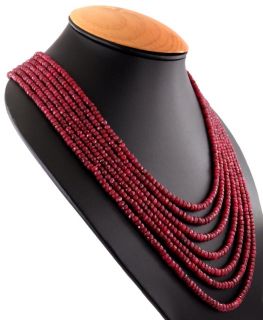 Handmade 7 Strand Ruby Faceted Gemstone Beads Necklace