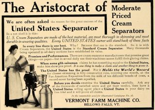   States Cream Separator Vermont Milk Farm Machine Bellows Falls