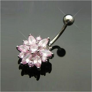   Barbell Navel Belly Button Ring Stainless Steel Body Piercing Pink