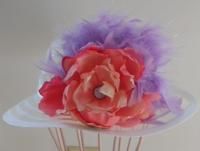 Easter Bonnet Tea Party Hat Peony Flower Purple Feathers Toddler Girls 