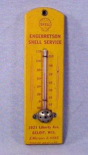   Shell Service Wooden Thermometer 1940s Beloit Wis Super RARE