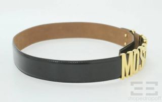 Moschino Black Leather & Gold Letter Logo Buckle Belt Size 42