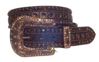 You are bidding on a Brown Leather Belt with topaz rhinestones.