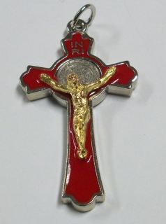 St Benedict Crucifix w Medal Pray Gold Red