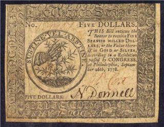 CC 79 PCGS VF35 September 26, 1778 $5.00 Continental Colonial Note