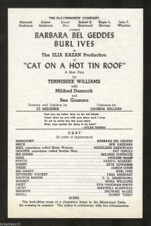   Williams CAT ON A HOT TIN ROOF Ben Gazzara / Burl Ives 1955 Tryout