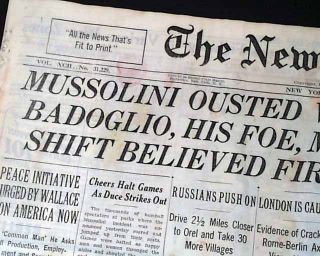 Fascist Benito Mussolini II Duce Ousted in Italy World War II 1945 NYC 