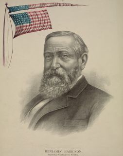 Republican Candidate Benjamin Harrison Portrait President Flag 13x19 