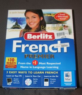 BERLITZ FRENCH PREMIER for PC MAC Apple CD ROM Learn from home car and 
