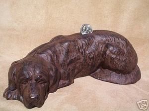 Laying dog bank ~ cast iron ~ Mastiff St Bernard