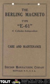 1920 Berling E61 Magneto Owners Manual Ericsson Buffalo