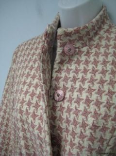 Beth Bowley Pink Cream Houndstooth Wool Coat NWOT $380
