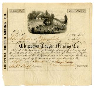 Chippewa Copper Mining Company, 1846 Issued Michigan Mining 