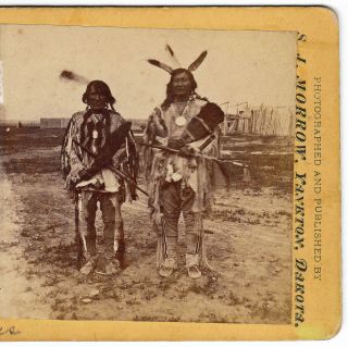 Arikara Chiefs Fort Berthold Dakota Territory stereoview S J Morrow 