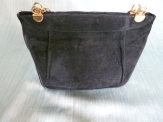 Fab Vtg 1960s Bienen Davis Black Suede Leather Clutch Handbag w Gold 