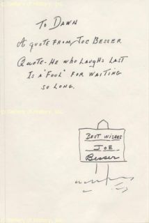 Three Stooges Joe Besser Autograph Quotation Signed
