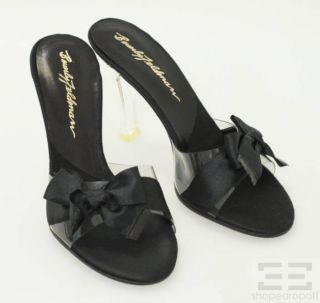 Beverly Feldman Black Satin Lucite Slide Heels Size 8 New