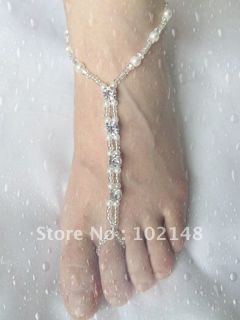 HAND MADE BRIDAL FAUX PEARL CRYSTAL BAREFOOT SANDAL ANKLET FOOT THONG 