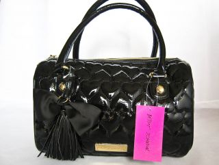 Betsey Johnson Betseyville Be Mine Black Boston Quilted Hearts Bag 