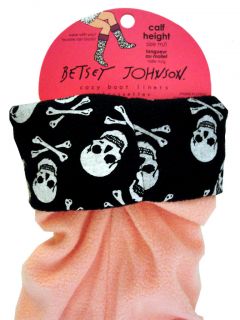 New Betsey Johnson Socks Cozy Boot Liners Calf Height Pink Skull Black 