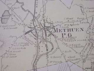   Original Map Beers Essex County Merrimac Spickett Rivers Ayers