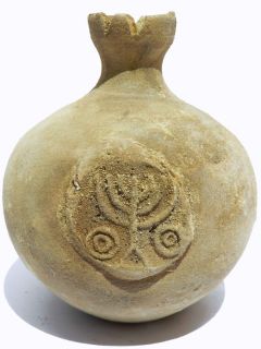 Biblical Ancient Terracotta Holyland Pottery Jug Clay Pomegranate 