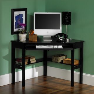 Black CORNER Computer Desk Home Study Office Keyboard Tray Study Wood 