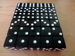 Lot of 25 Black 16mm 16 mm D6 Dice Square Gaming Casino Fast SHIP D 6 