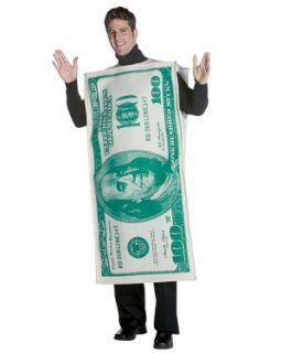 This $100 Bill Unisex Adult Costume includes one hundred dollar bill 