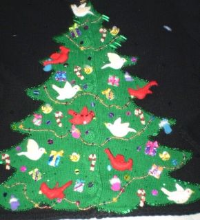   Event Christmas Tree Holiday Cardigan Sweater Black M Medium