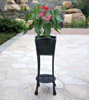 Black Resin Wicker Outdoor Planter Plant Stand