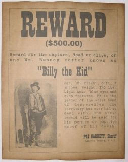 Billy The Kid Wanted Poster Outlaw Western Old West