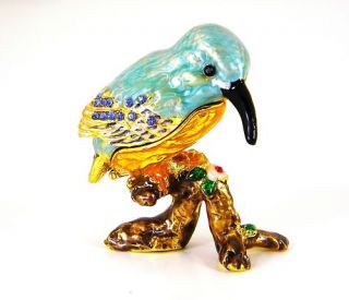 Jeweled Enamel Hinged Trinket Box Bejeweled Bird