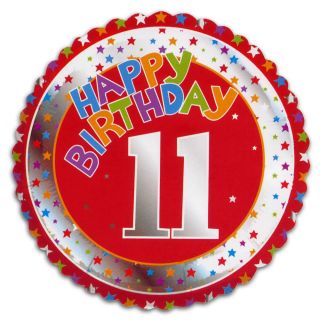 18 Bright Red Happy 11th Birthday Stars Party Round Foil Balloon 