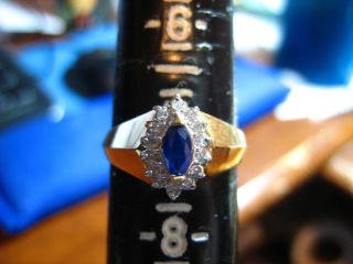   Vintage Marquise Blue Sapphire Diamond Birthstone Ring Size 7