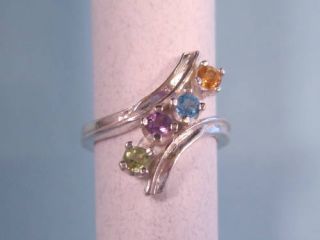 Mothers Ring Sterling Silver Bypass Style 3 6 Birthstone Gems