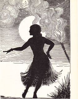 Vintage MATTED DON BLANDING 1943 Print Deco Picture SILHOUETTE Hula 