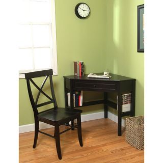Black Corner Desk and Crossback Chair 2 piece Study Set 2PC Crossback 