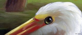 Egret Heron Pair Florida Everglades Large 24x36 Stretched Oil Painting 