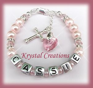   Name Bracelet Christening Baptism Birthday Gift Pink Pearls